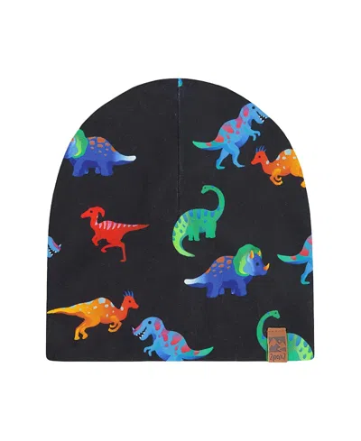 Deux Par Deux Boys' Stretch Jersey Dinosaur Print Beanie - Baby In Black
