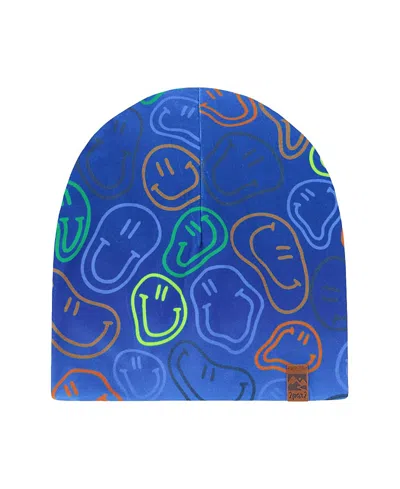 Deux Par Deux Kids'  Stretch Jersey Smileys Beanie In Blue