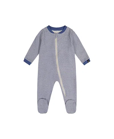Deux Par Deux Boys' Stripe Organic Cotton Front Zipper Footed One Piece Pajama - Baby In Gray