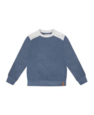 Deux Par Deux Boys' Super Soft Long Sleeve Flat Back Rib Top With Elbow Patches - Little Kid, Big Ki In Blue
