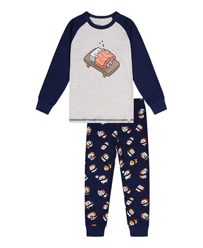 Deux Par Deux Boys' Sushi Organic Cotton Top Pants Two Piece Pajama Set - Little Kid, Big Kid In Blue