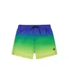 Deux Par Deux Boys' Swim Trunks - Baby In Blue/green/and Lime Gradient