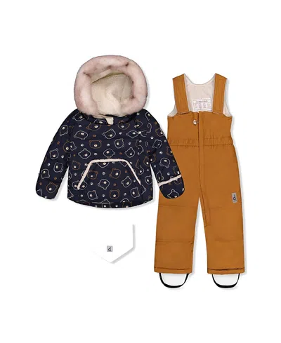 Deux Par Deux Boys' Teddy Bear Two Piece Coat Pants & Neckwarmer Snowsuit - Little Kid In Multi