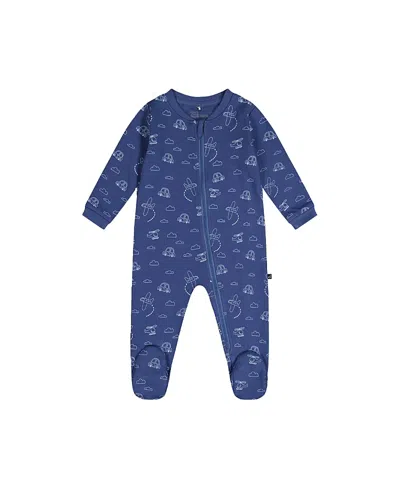 Deux Par Deux Boys' Transport Organic Cotton Front Zipper Footed One Piece Pajama - Baby In Blue