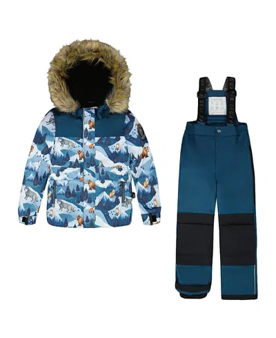 Deux Par Deux Boys' Two-piece Bear Discover Snowsuit - Little Kid, Big Kid In Blue