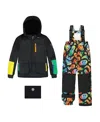 Deux Par Deux Two-piece Play Snowsuit Smiley Face In Black