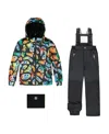 Deux Par Deux Two-piece Play Snowsuit With Allover Jacket Smiley Face In Black