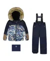 Deux Par Deux Boys' Two-piece Play Snowsuit With Printed Colorblocked Jacket - Little Kid, Big Kid In Blue