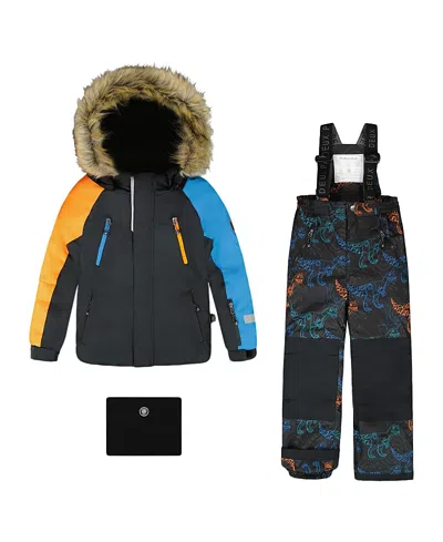 Deux Par Deux Boys' Two-piece Robot Dinosaur Play Snowsuit - Little Kid, Big Kid In Black