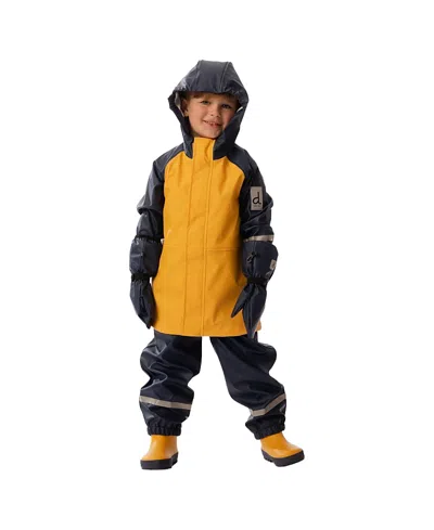 Deux Par Deux Boys' Waterproof Color Block Full-zip Rain Jacket - Little Kid In Yellow