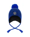 Deux Par Deux Winter Peruvian Knit Hat With Pompom And Lining In Blue