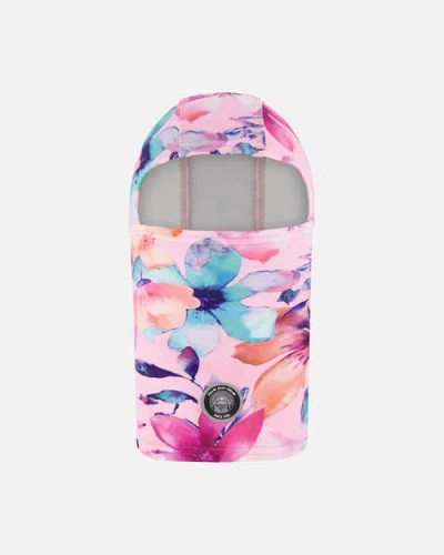 Deux Par Deux Kids'  Brushed Jersey Balaclava Watercolor Flower In Pink