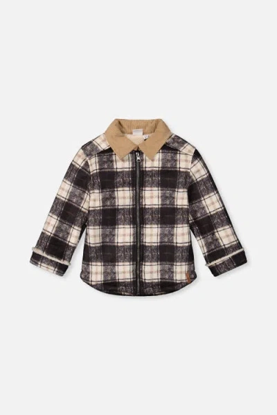 Deux Par Deux Kids' Brushed Plaid Zipped Jacket Blue And Beige Checks In Black