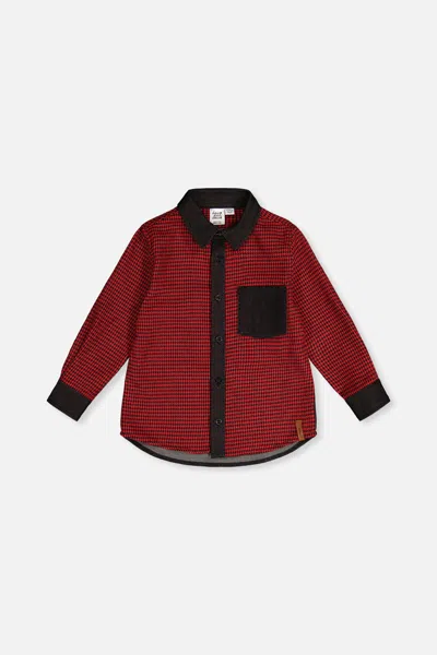 Deux Par Deux Kids' Button Down Shirt Black And Red Houndstooth