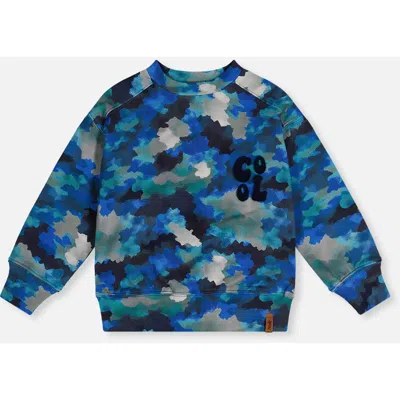 Deux Par Deux Kids'  Camouflage Cool Graphic Fleece Sweatshirt In Blue