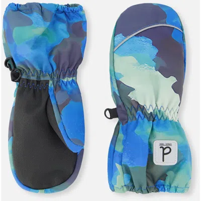 Deux Par Deux Babies'  Camouflage Play Grip Rubberized Waterproof Winter Mittens In Blue