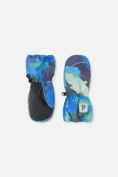 Deux Par Deux Kids'  Camouflage Play Waterproof Rubberized Palm Winter Mittens In Blue
