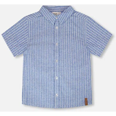Deux Par Deux Kids'  Chambray Denim Stripes Short-sleeve Shirt In Blue