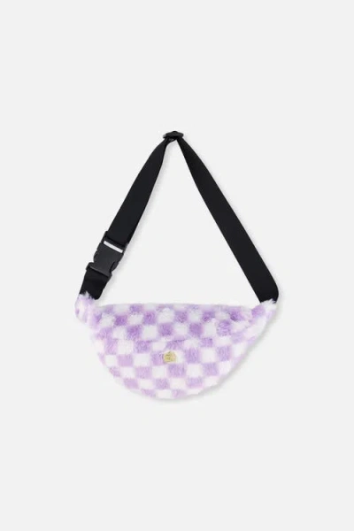 Deux Par Deux Kids'  Checkered Faux Fur Zip Fanny Bag In Purple