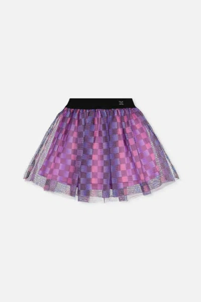 Deux Par Deux Kids'  Checkered Mesh A-line Skirt In Multi