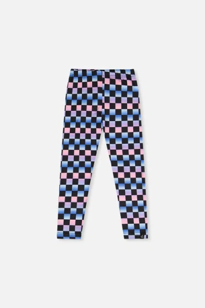 Deux Par Deux Kids' Leggings Black Checkered Print In Blue