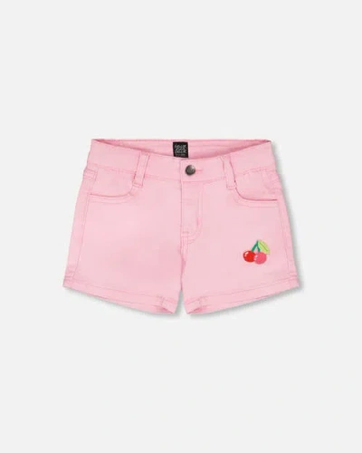 Deux Par Deux Kids'  Cherry Embroidery Denim Shorts In Pink
