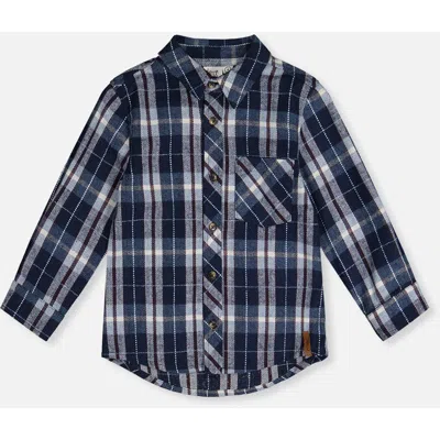 Deux Par Deux Kids'  Classic Button Up Flannel Shirt Plaid In Blue