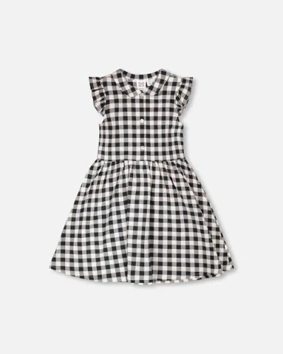 Deux Par Deux Kids'  Classic Sleeveless Gingham Button Down Dress In Black