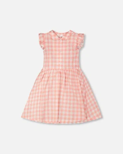 Deux Par Deux Kids'  Classic Sleeveless Gingham Button Down Dress In Pink