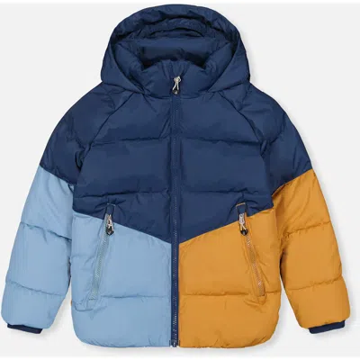 Deux Par Deux Kids'  Color Block Hooded Insulated Winter Jacket In Blue