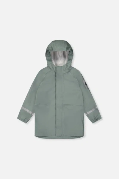 Deux Par Deux Kids'  Color Block Hooded Reflective Rain Jacket In Green