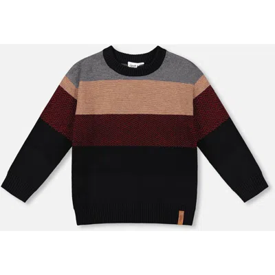 Deux Par Deux Kids'  Color Block Knit Sweater In Brown