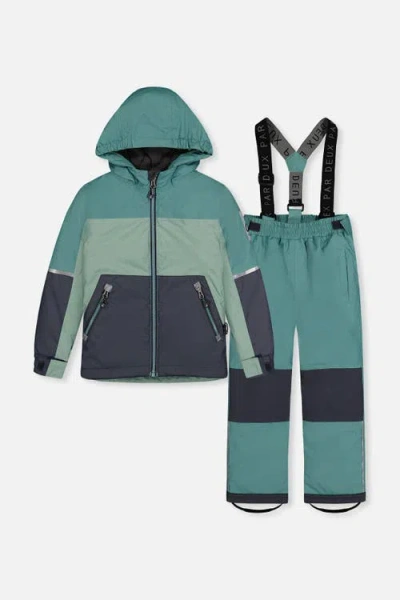 Deux Par Deux Kids'  Colorblock Lightweight Jacket & Foot Strap Pants Two Piece Snowsuit In Green