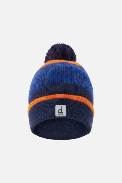 Deux Par Deux Kids'  Colorblock Ribbed Cuff Winter Knit Hat With Pompom In Blue