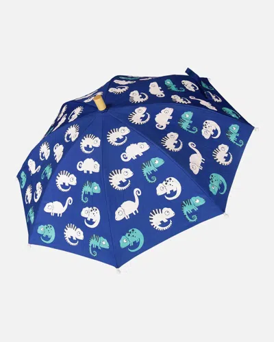 Deux Par Deux Color-changing Umbrella Blue Chameleon Print In Pink