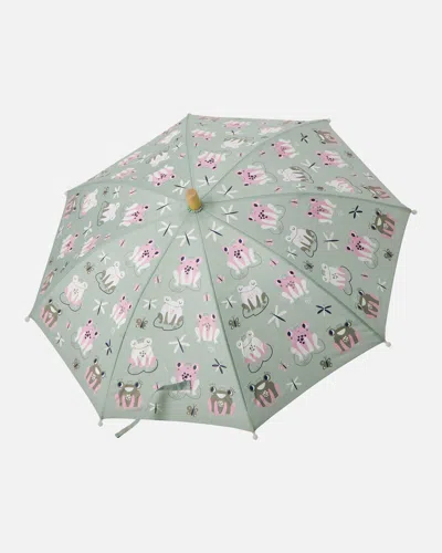 Deux Par Deux Color-changing Umbrella Green Frog Print In Multi