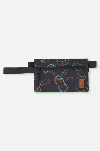 Deux Par Deux Kids'  Controller Adventure Double-compartment Pencil Case In Black Printed Controller