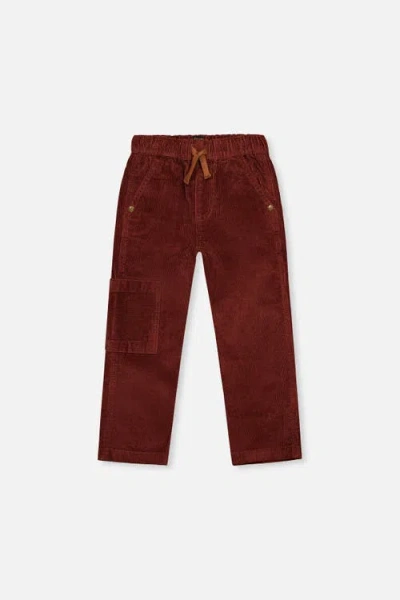 Deux Par Deux Kids'  Corduroy Cargo Pocket Stretch Drawstring Pants In Brown