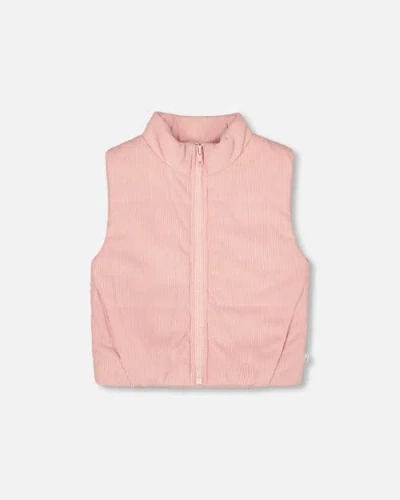 Deux Par Deux Babies'  Corduroy Puffy Sleeveless Vest In Pink