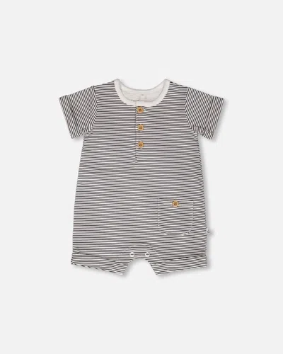 Deux Par Deux Kids' Cotton Jersey Romper Black And Off White Stripes