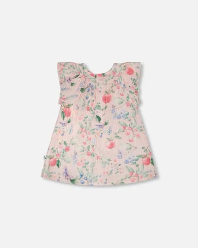 Deux Par Deux Babies'  Cotton Muslin Dress And Bloomer Printed Berries Set In Multi