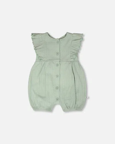 Deux Par Deux Kids' Cotton Pointelle Jersey Romper With Frills Green