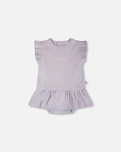 Deux Par Deux Kids' Cotton Rib Jersey Romper With Frill Lilac In Purple