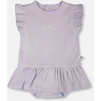 Deux Par Deux Babies'  Cotton Rib Jersey Romper With Frill In Purple