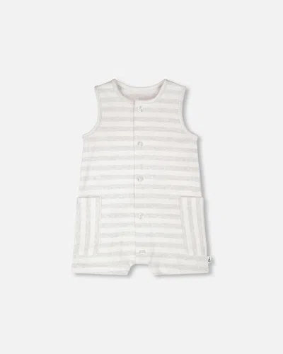 Deux Par Deux Kids' Cotton Striped Romper White And Grey Stripes