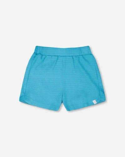 Deux Par Deux Kids'  Crinkle Jersey Elastic Waist Shorts In Blue