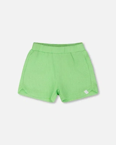 Deux Par Deux Kids'  Crinkle Jersey Elastic Waist Shorts In Green