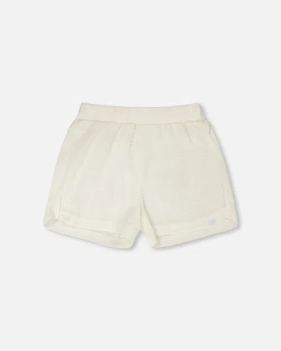 Deux Par Deux Kids'  Crinkle Jersey Elastic Waist Shorts In Neutral