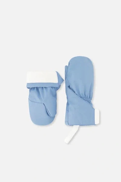 Deux Par Deux Babies'  Cuff Connector String Lined Mittens In Blue