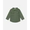 Deux Par Deux Boys' Quilted Canvas Overshirt With Pockets - Little Kid, Big Kid In Dark Forest